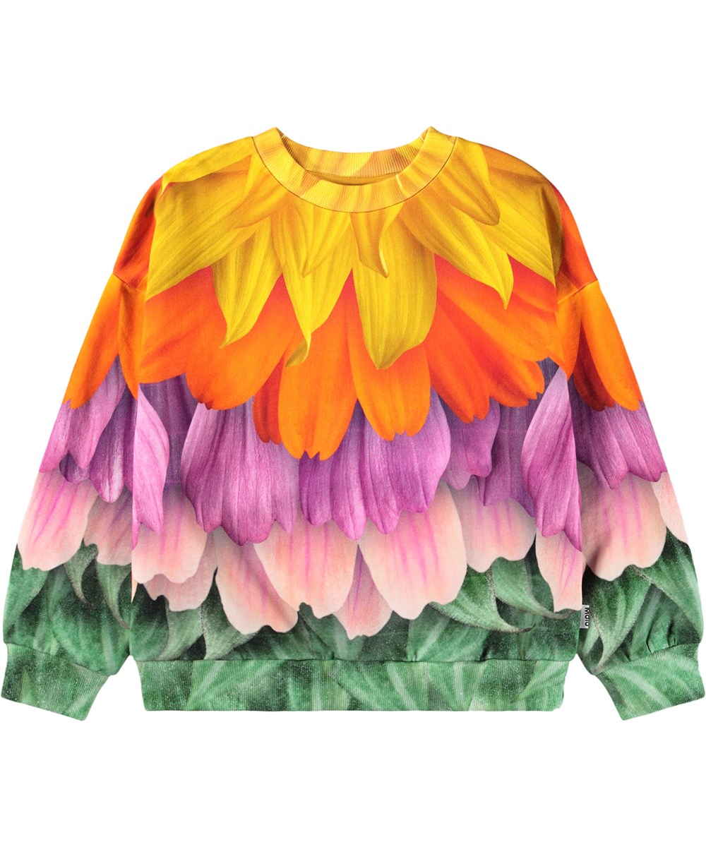 Maxi - Multi Petals - Kleurrijke kindersweater met een dierenprint gemaakt van biologisch katoen 