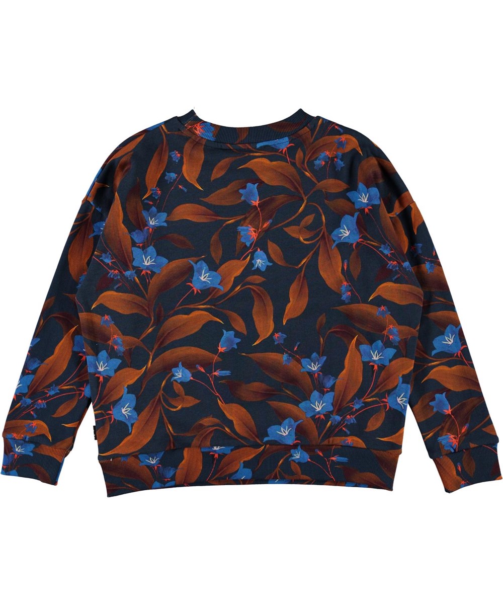 Maxi - Night Bloom_Big - Donkergekleurde biologische sweater met bloemen 