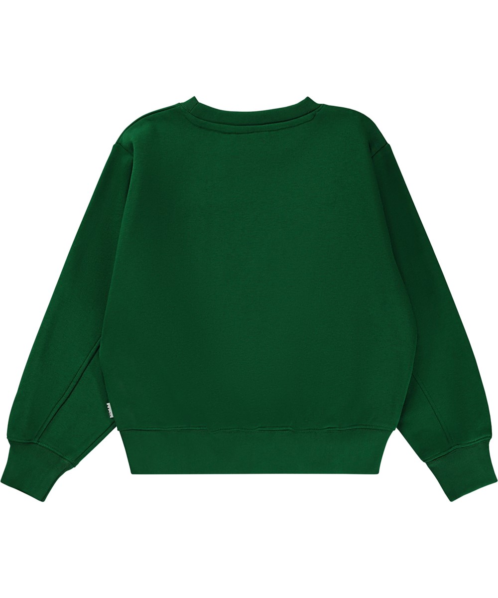 Maxime - Woodland Green - Groene biologische sweater met op de voorkant een borduurwerk