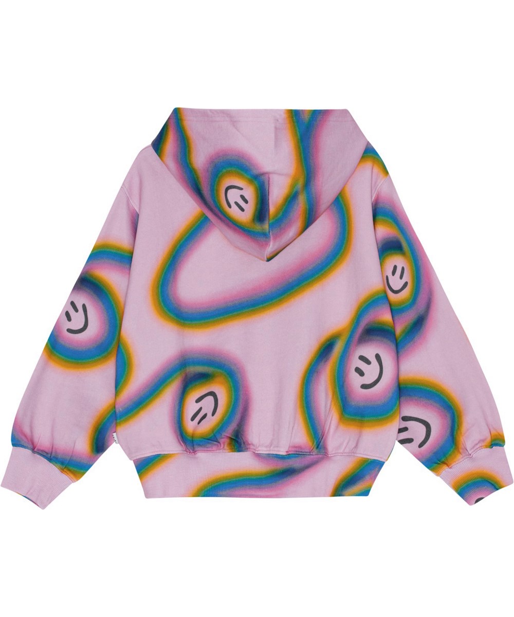 Mazzelina - Accelerating Smiles - Roze hoodie met rits gemaakt van biologisch katoen met zakken.