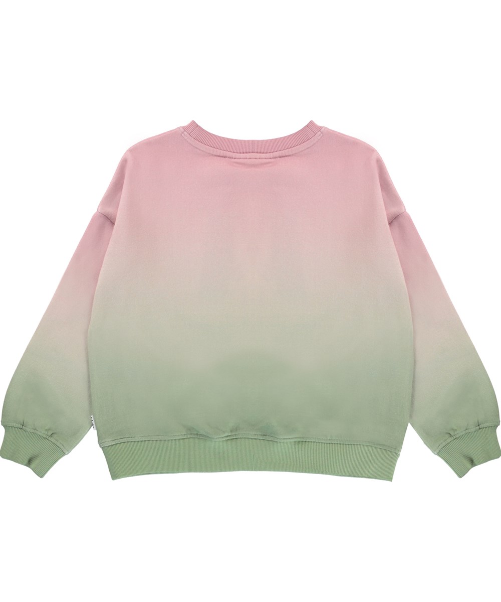 Mika - Orchid Fade - Biologische sweater in lichtroze en groen met hartjes