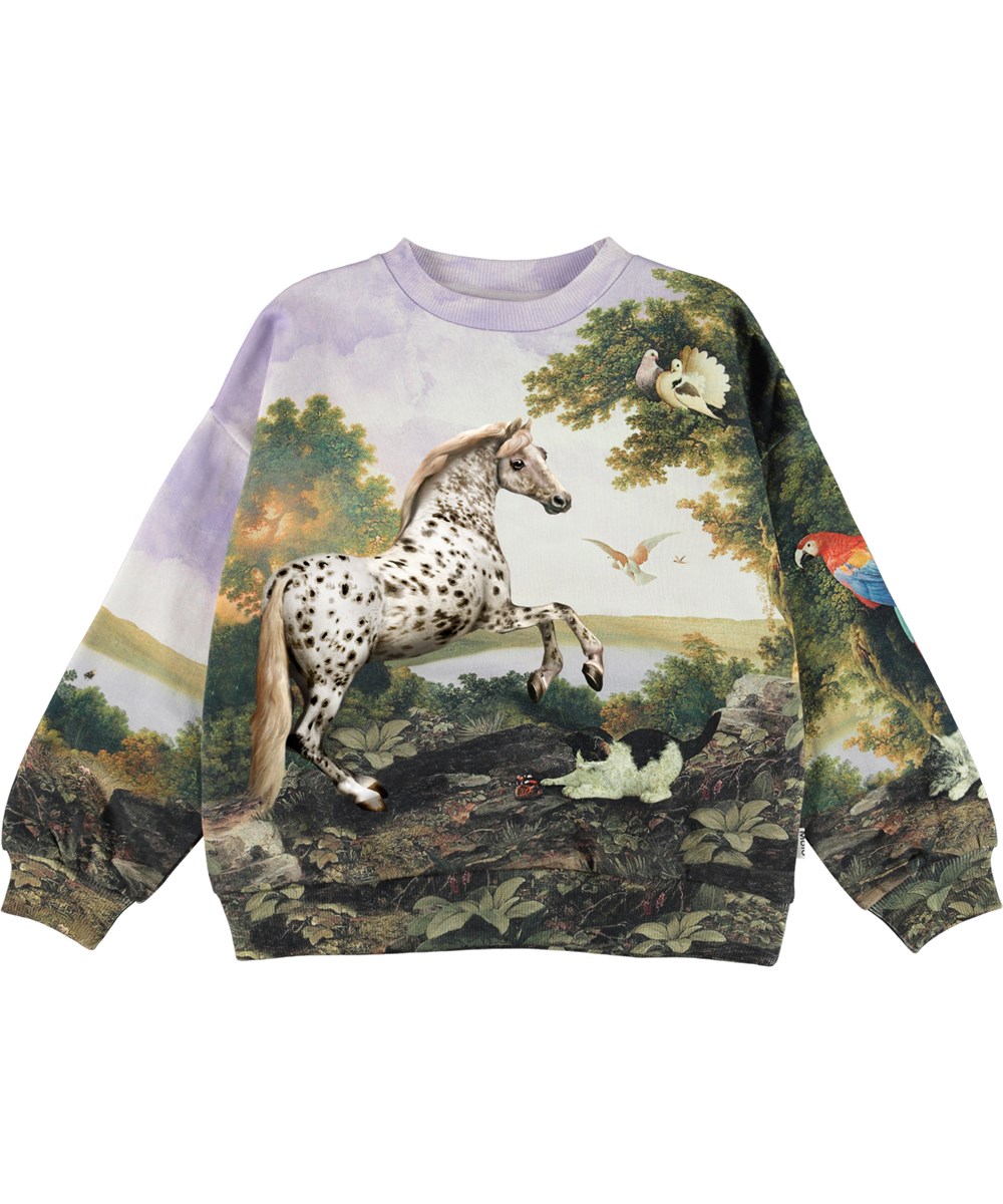 Mika - Poetic Landscape - Biologische sweater met paarden in een schilderij