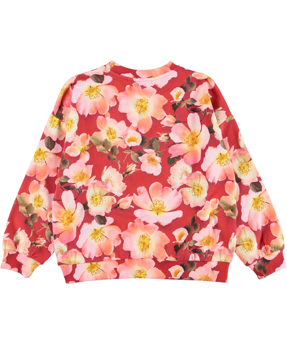 Mika - Rosa - Rode biologische sweater met roze bloemen