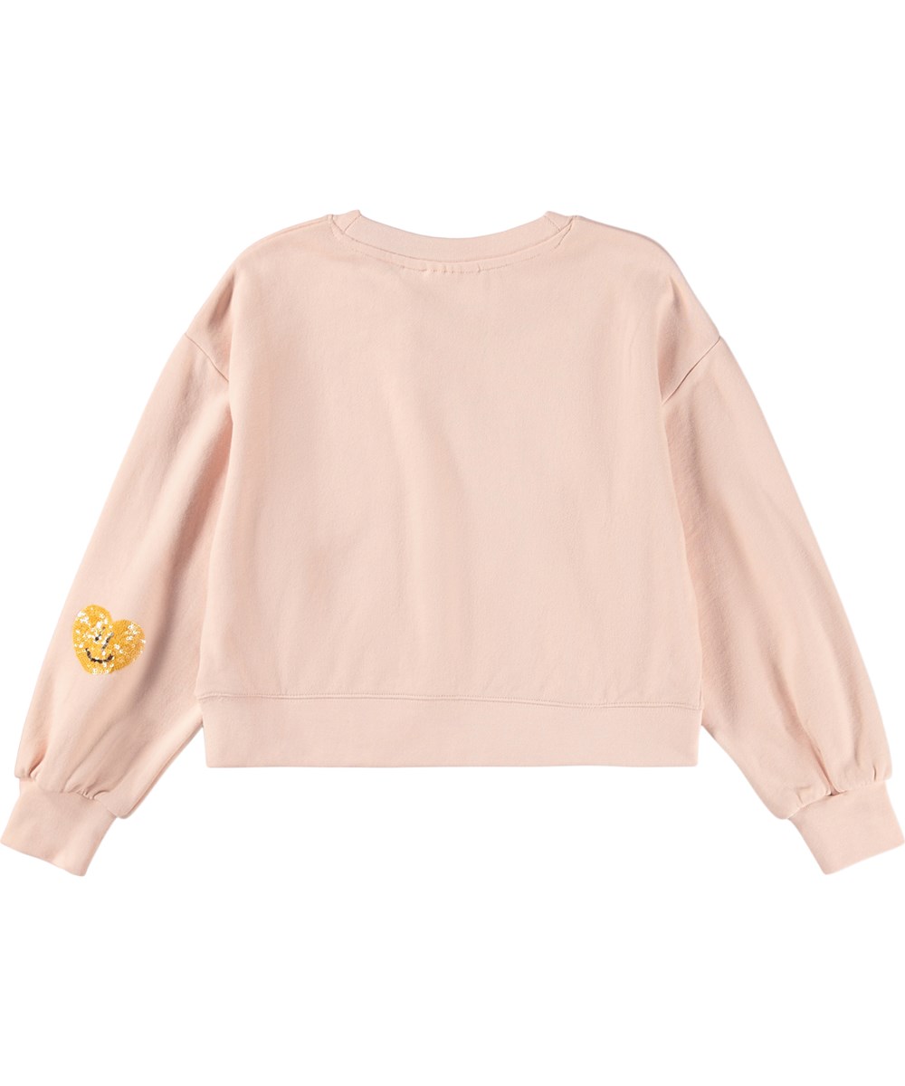Miki - Petal Blush - Roze kindersweater met geborduurde hartjes gemaakt van biologisch katoen 
