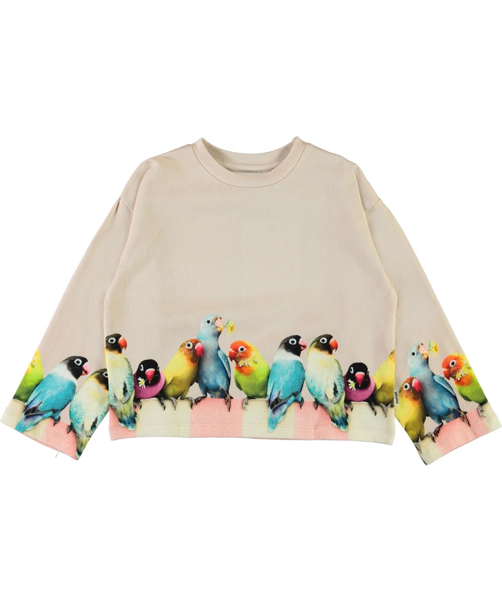 Mikko - Love Birds Big - Roze biologische sweater met vogels