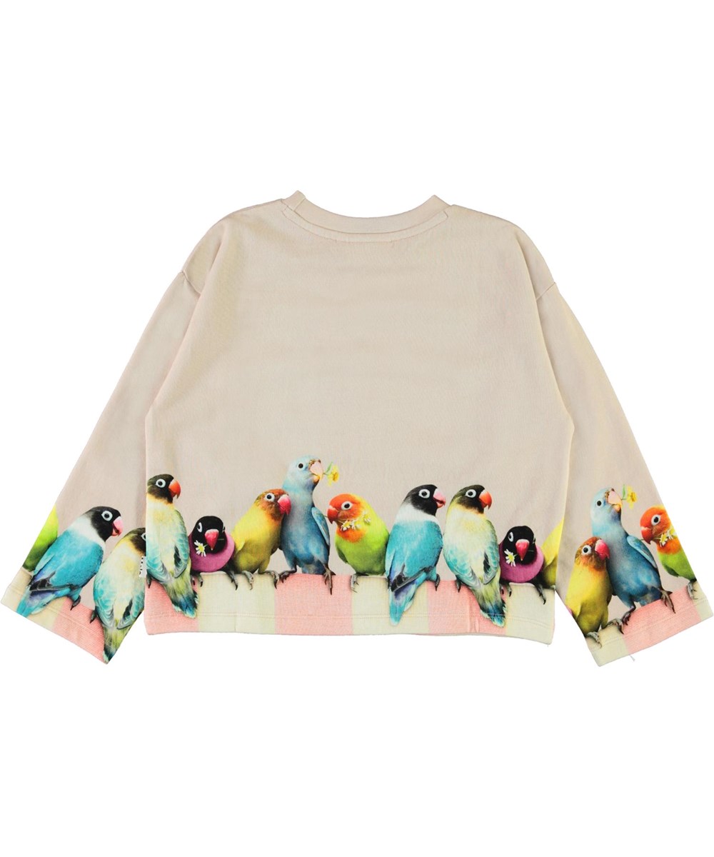 Mikko - Love Birds Big - Roze biologische sweater met vogels