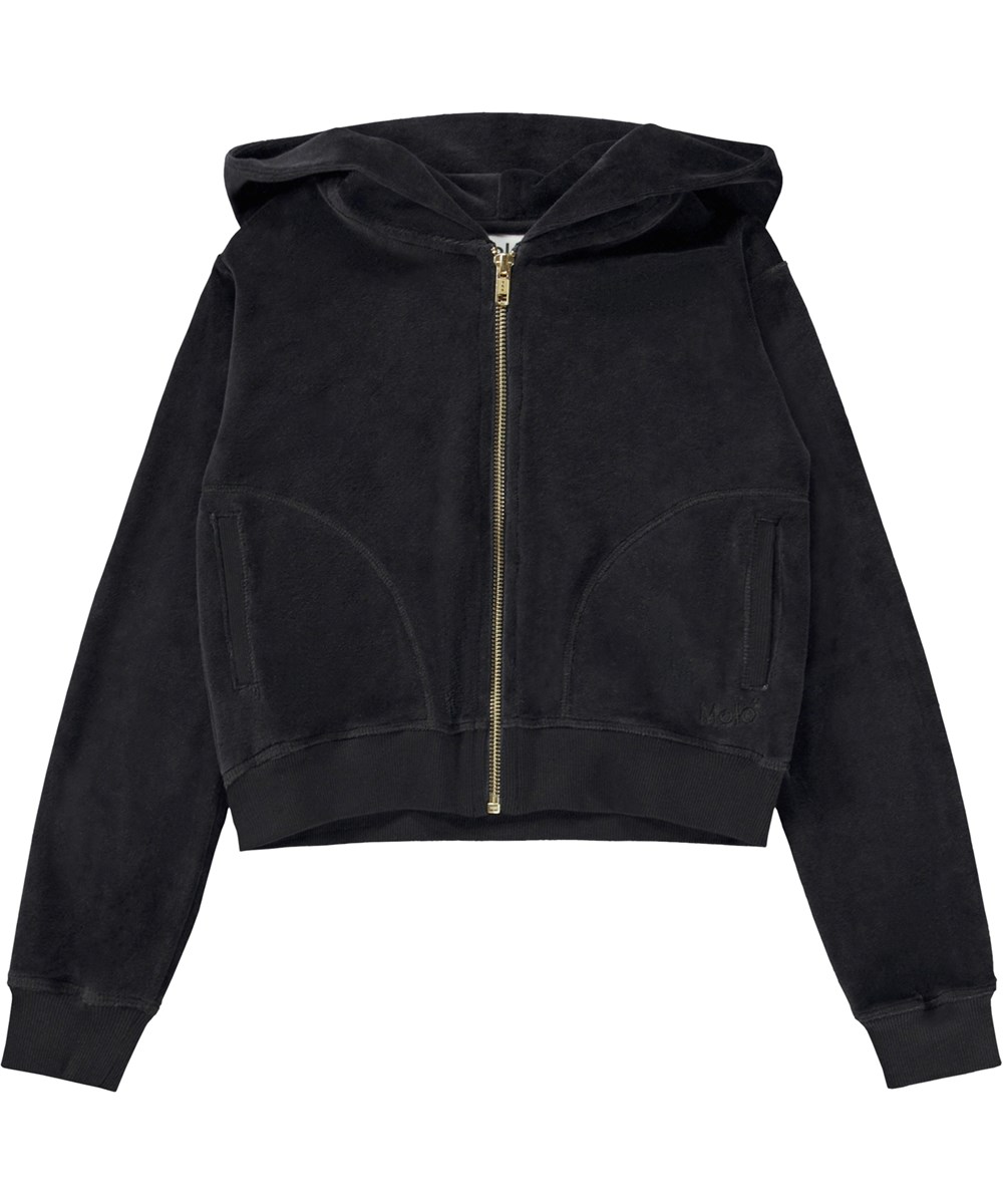 Milla - Purple Black - Zwarte fluwelen hoodie met ritssluiting