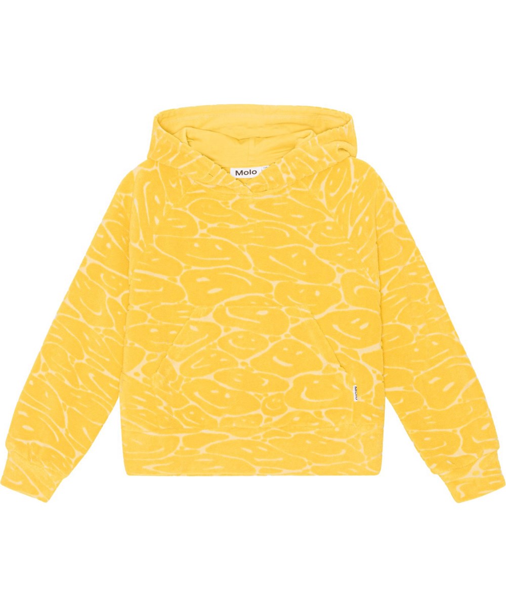 Minelli - Submarine Joy - Gele hoodie van katoenen badstof met smiley
