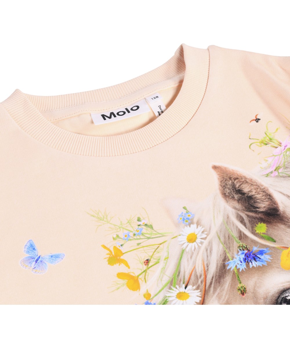 Mountoo - Meadow Horse - Roze kindersweater met een paardenprint gemaakt van biologisch katoen 