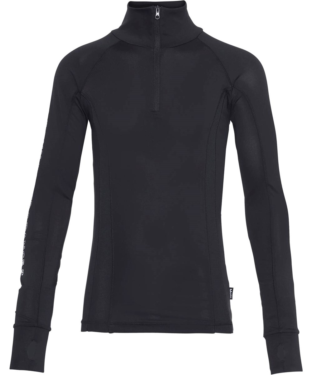 Oana - Black - Zwarte sportshirt met een kol