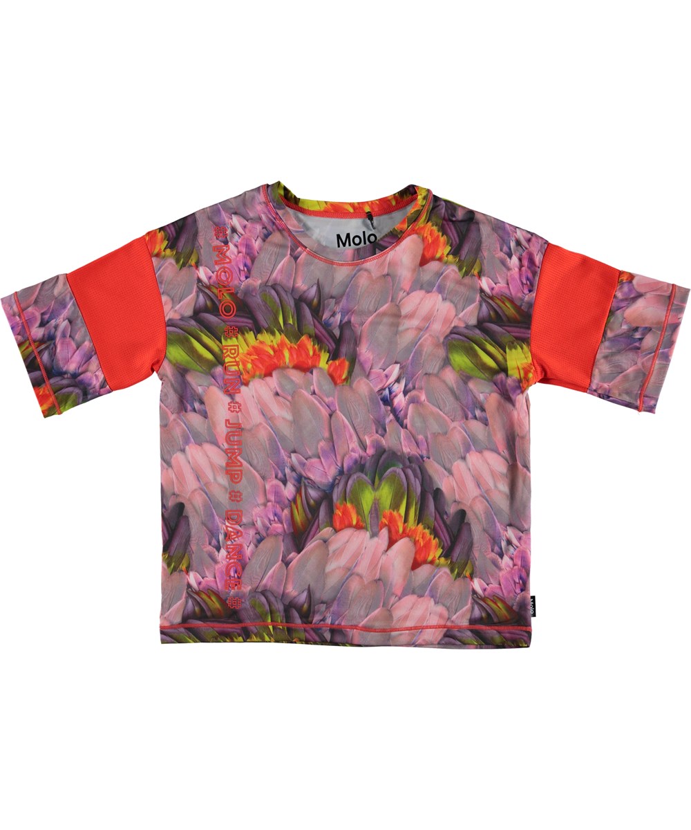 Odessa - Cacatua - Gebloemde t-shirt met blauwe strepen