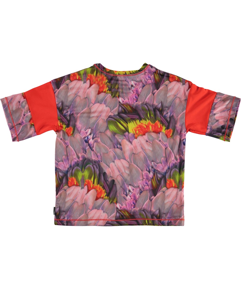 Odessa - Cacatua - Gebloemde t-shirt met blauwe strepen