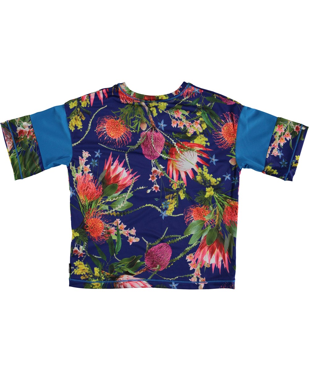 Odessa - Wild Flowers - Gebloemde t-shirt met koraal rode strepen