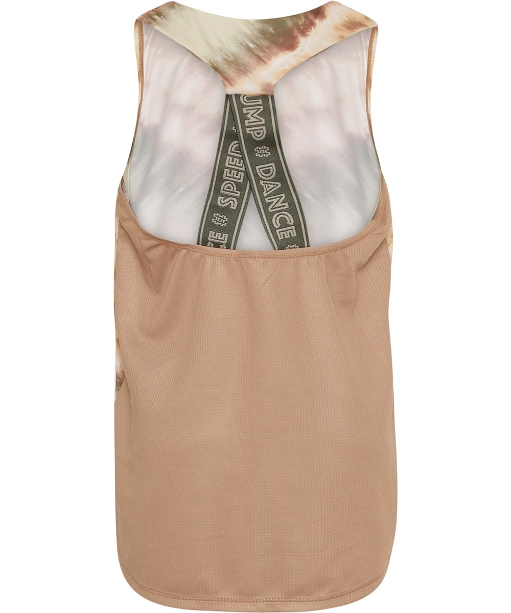 Oriana - Tie Dye Diagonal - Sportieve top met groene en beige tie-dye print