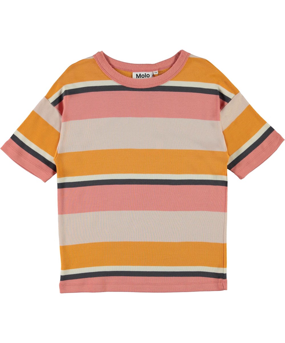 Rabecke - Vide Coral Stripe - Lichtroze en gele gestreepte biologische t-shirt