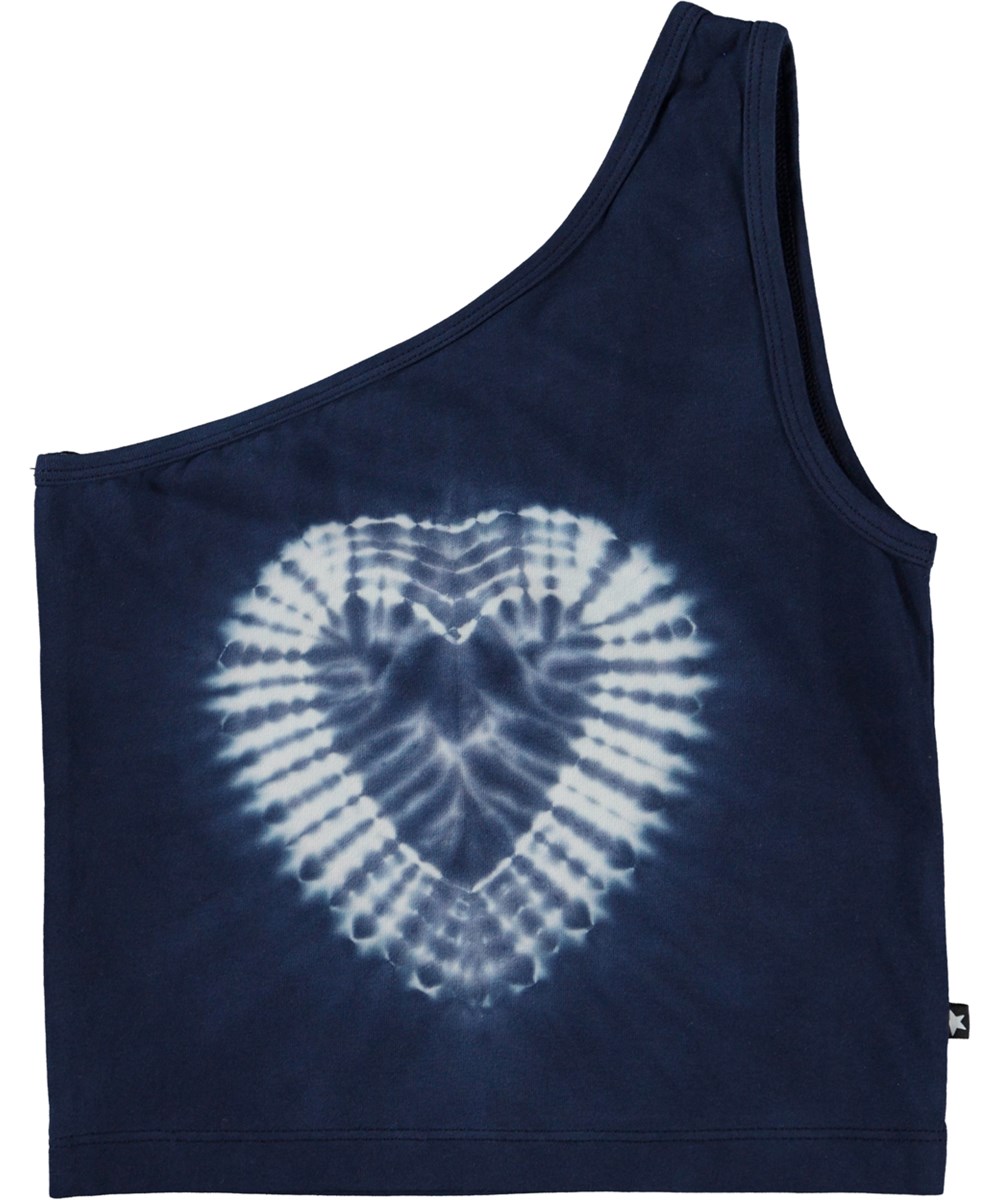 Rabia - Tie Dye Heart - Korte asymmetrische hemdje met een blauwe hart