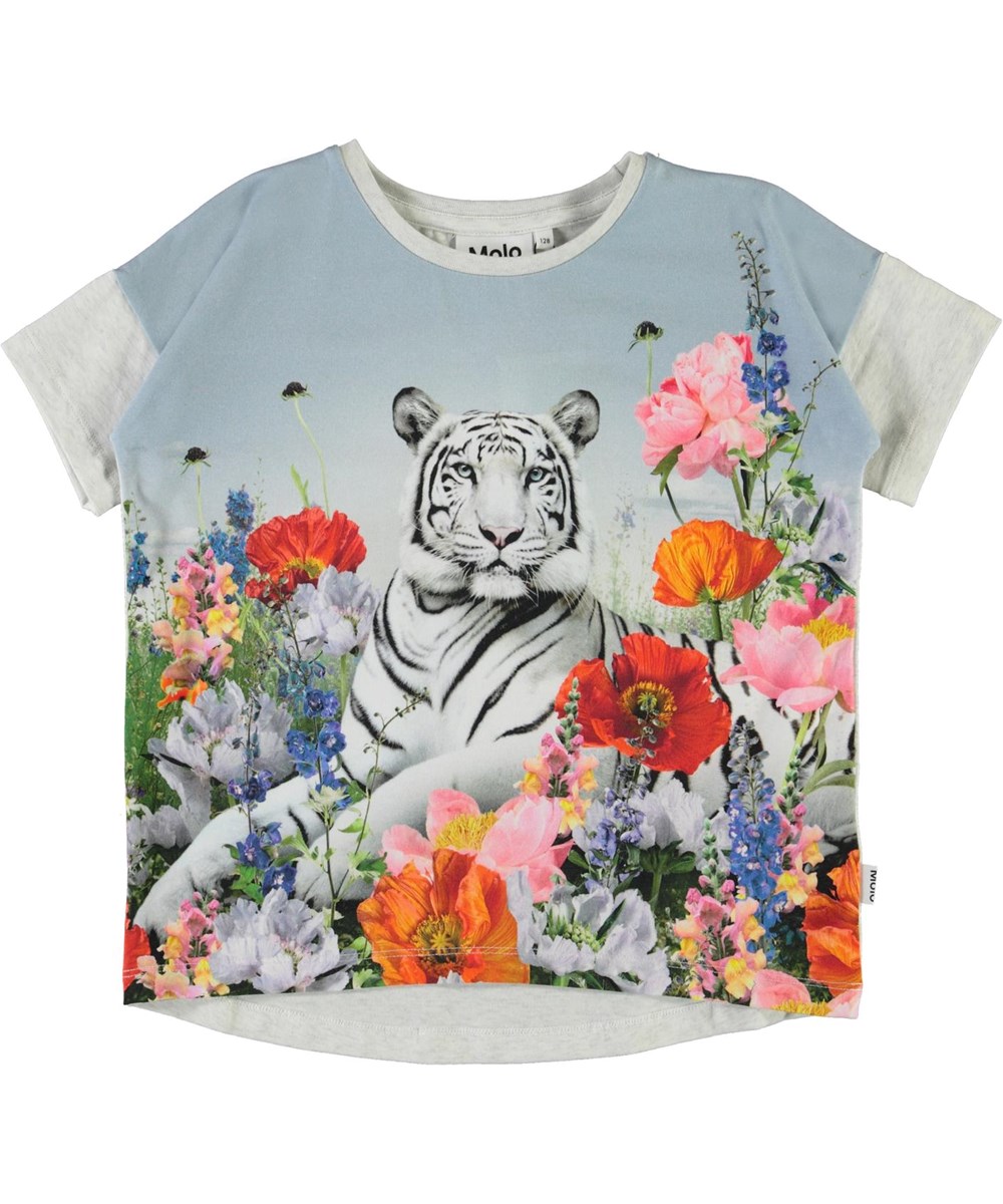 Raeesa - Flower Tiger - Biologische t-shirt met tijger en bloemen