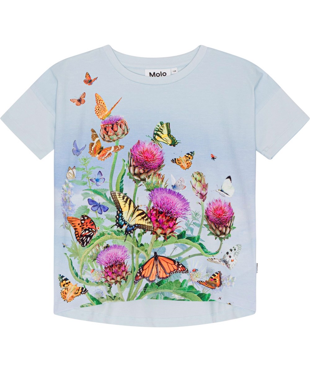 Raeesa - Garden Life - Ruimvallende t-shirt van biologisch katoen met een print aan de voorzijde en prachtige artisjokbloemen
