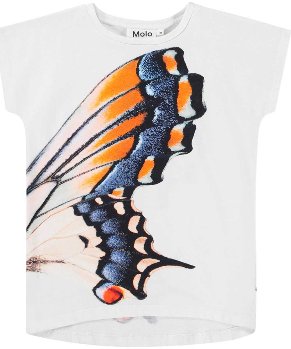 Ragnhilde - Be A Butterfly - Wit T-shirt voor kinderen gemaakt van biologisch katoen met kleine korte mouwen en print.