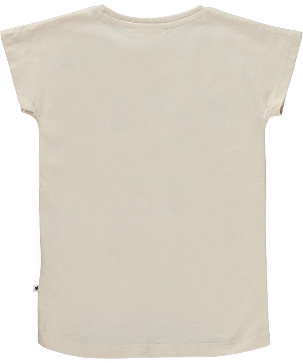 Ragnhilde - Giraffe - Biologische t-shirt met een print van een giraffe en vogels