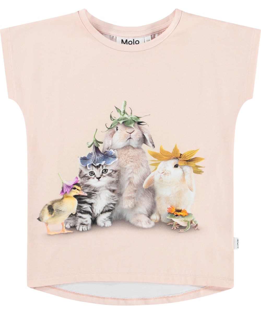 Ragnhilde - Photobooth - Roze kinder T-shirt met een dierenprint gemaakt van biologisch katoen 
