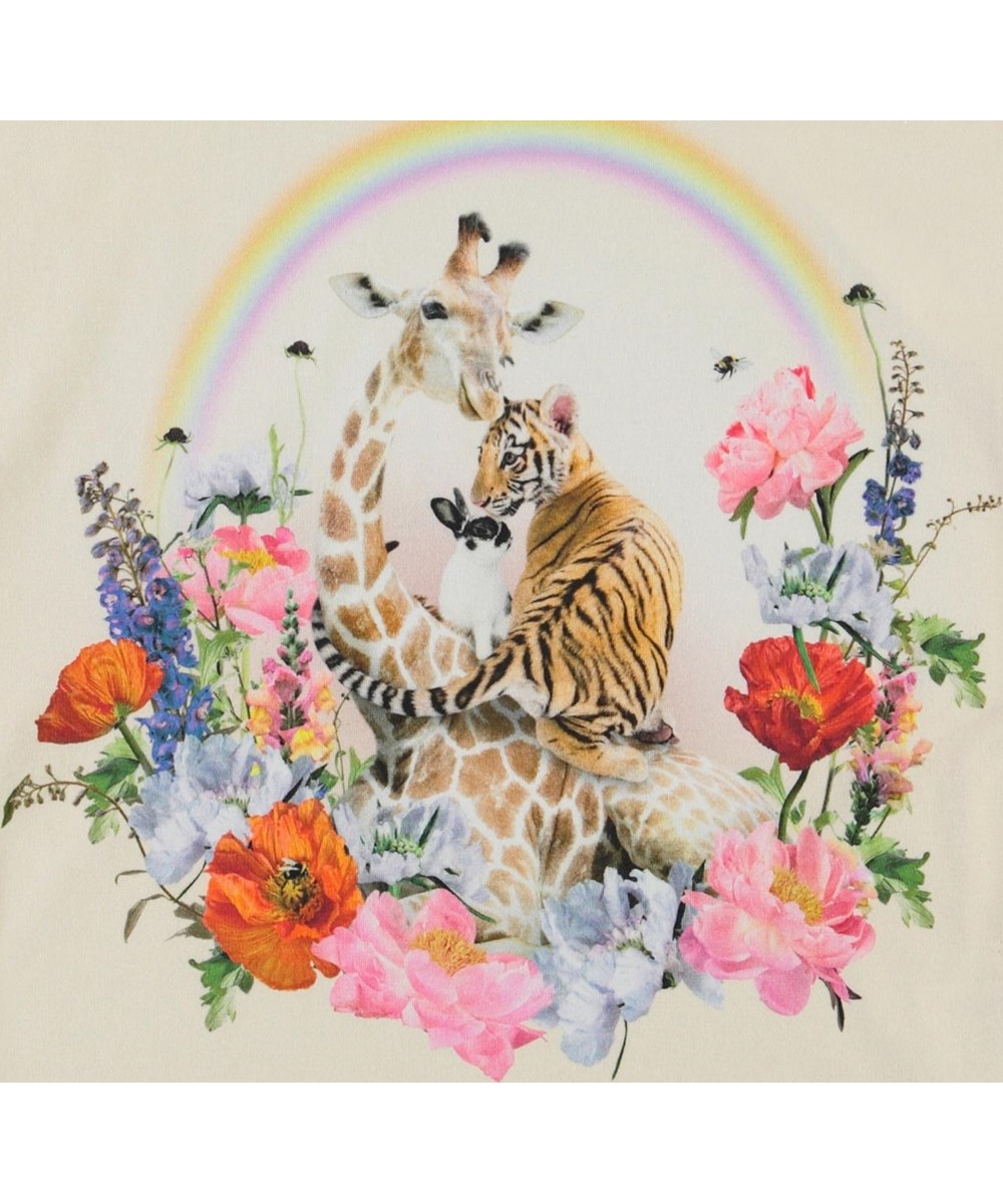 Ragnhilde - Rainbow Circle - Biologische t-shirt met bloemen, dieren en regenboog