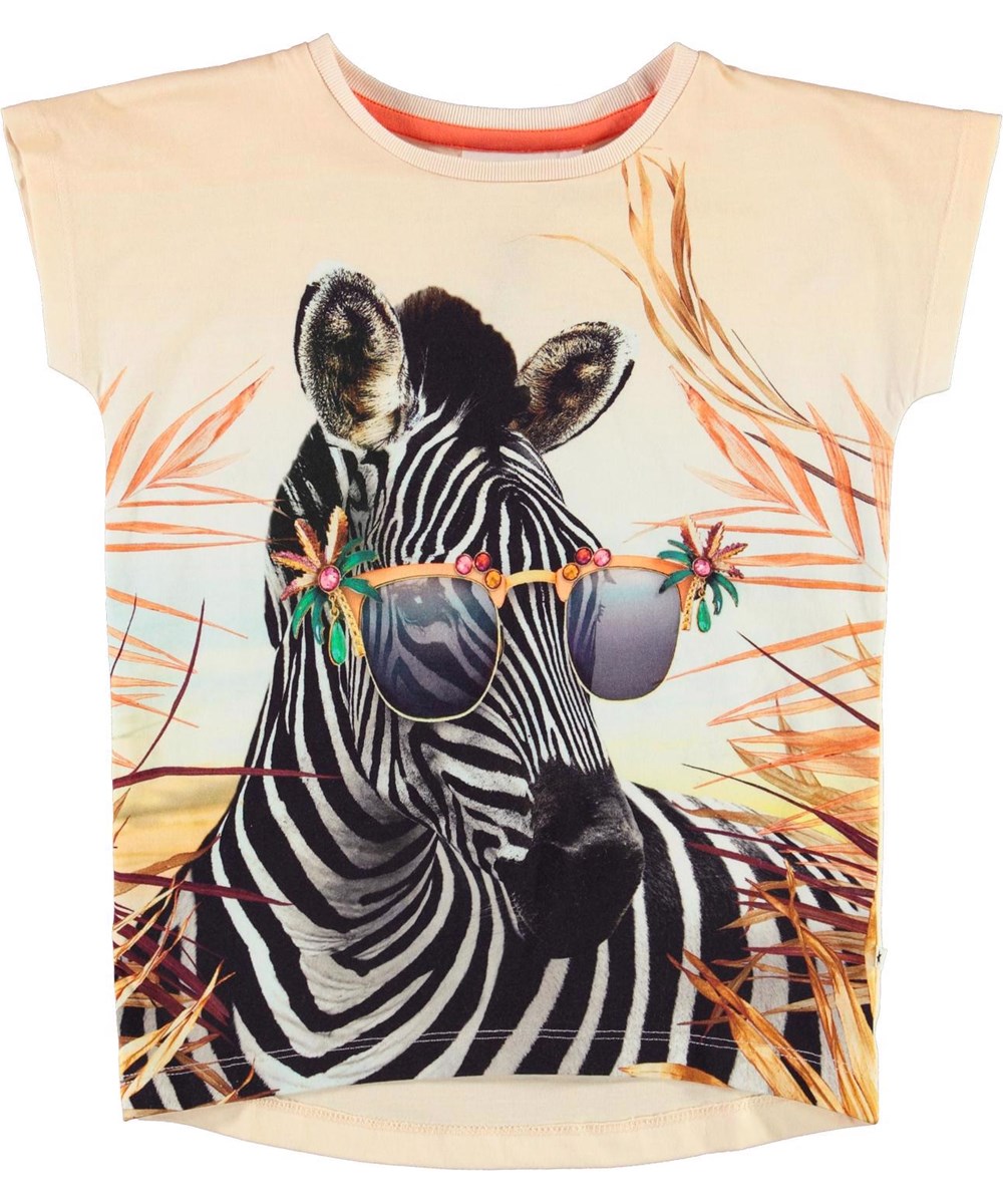 Ragnhilde - Zebra Fun - Biologisch t-shirt met zebra en palmbomen