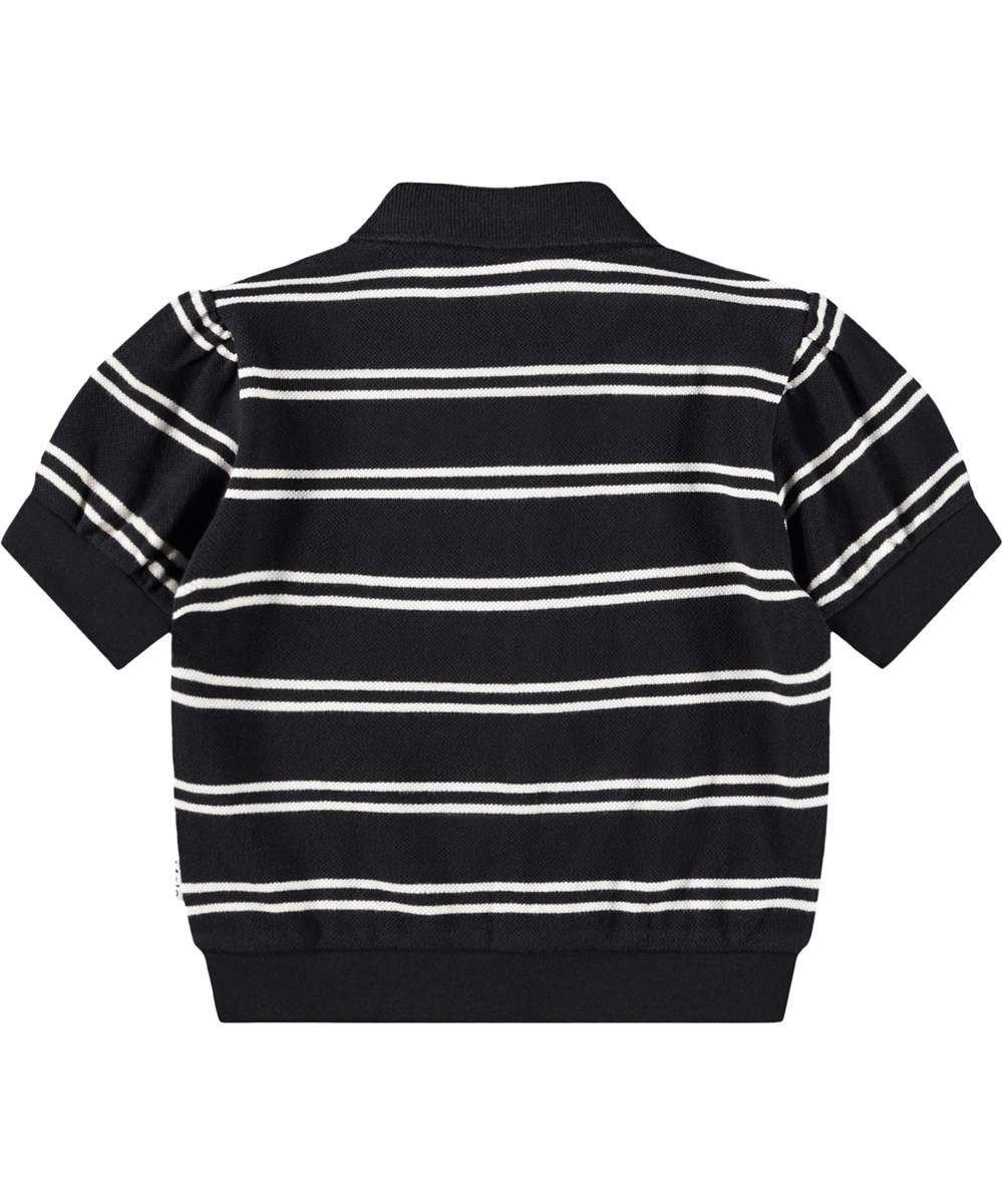 Raki - Black Ivory Stripe - Wit en zwart gestreepte kinderpolo gemaakt van biologisch katoen