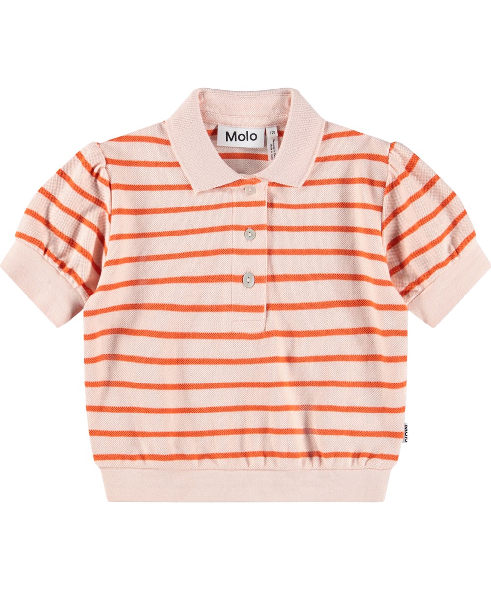 Raki - Love Stripe - Roze en oranje gestreepte kinderpolo gemaakt van biologisch katoen