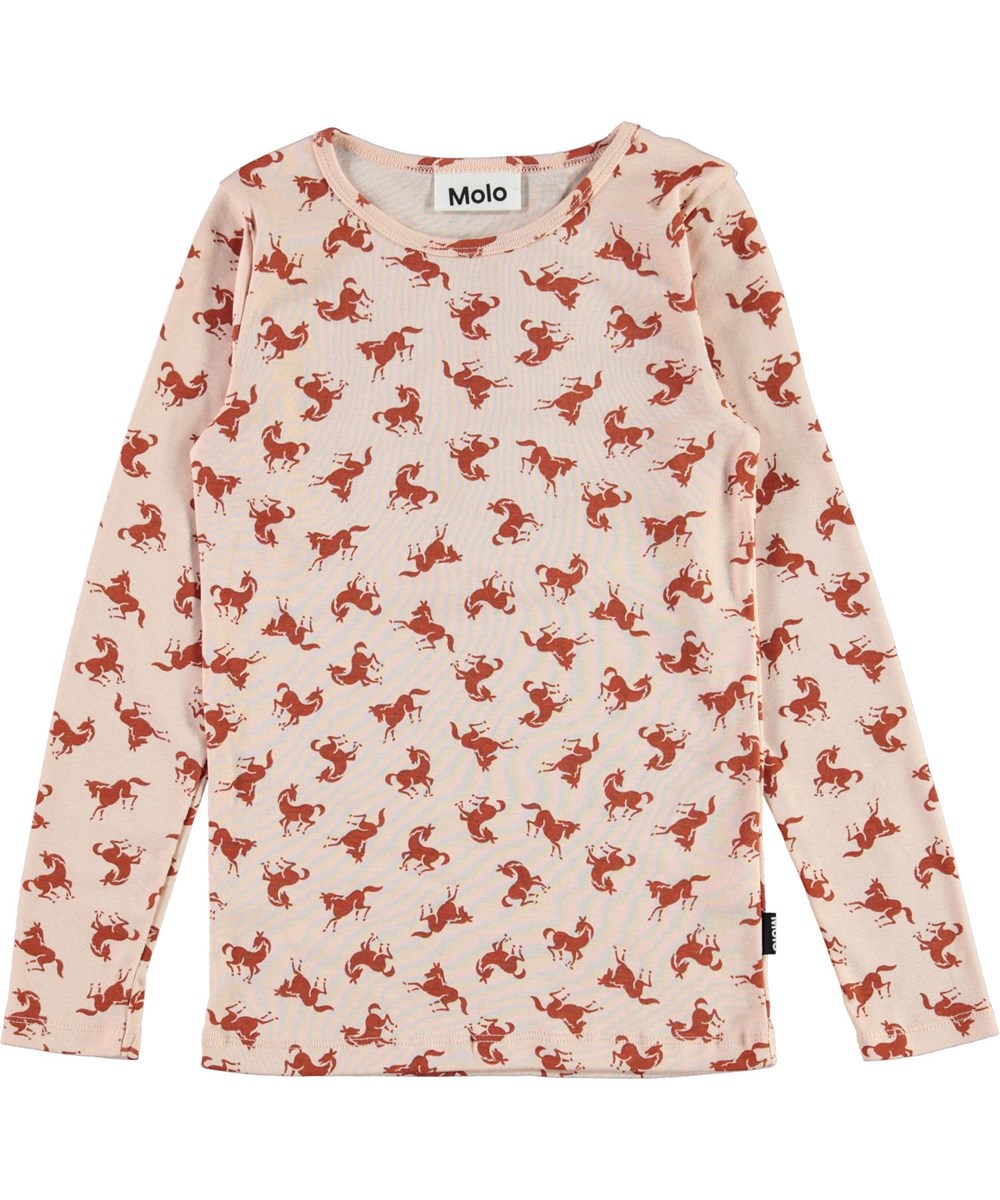Ramona - Mini Horse Jersey - Roze biologische shirt met paardenprint