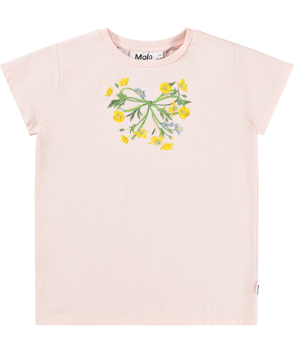 Ranva - Cloud Pink - Lichtroze kinder T-shirt met pailletten gemaakt van biologisch katoen