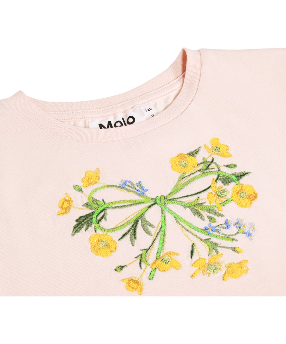 Ranva - Cloud Pink - Lichtroze kinder T-shirt met pailletten gemaakt van biologisch katoen