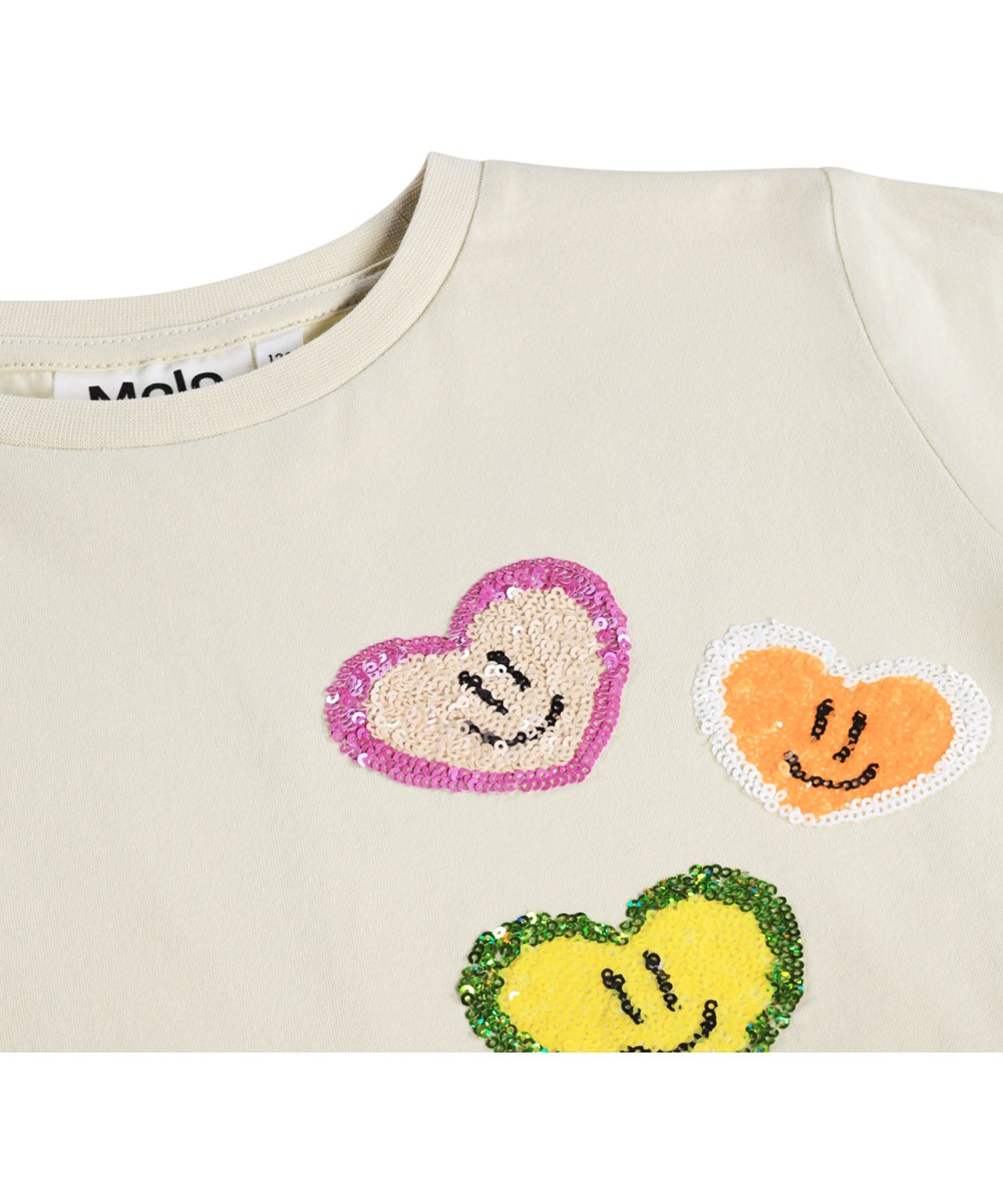 Ranva - Summer Sand - Gebroken wit kinder T-shirt met pailletten gemaakt van biologisch katoen