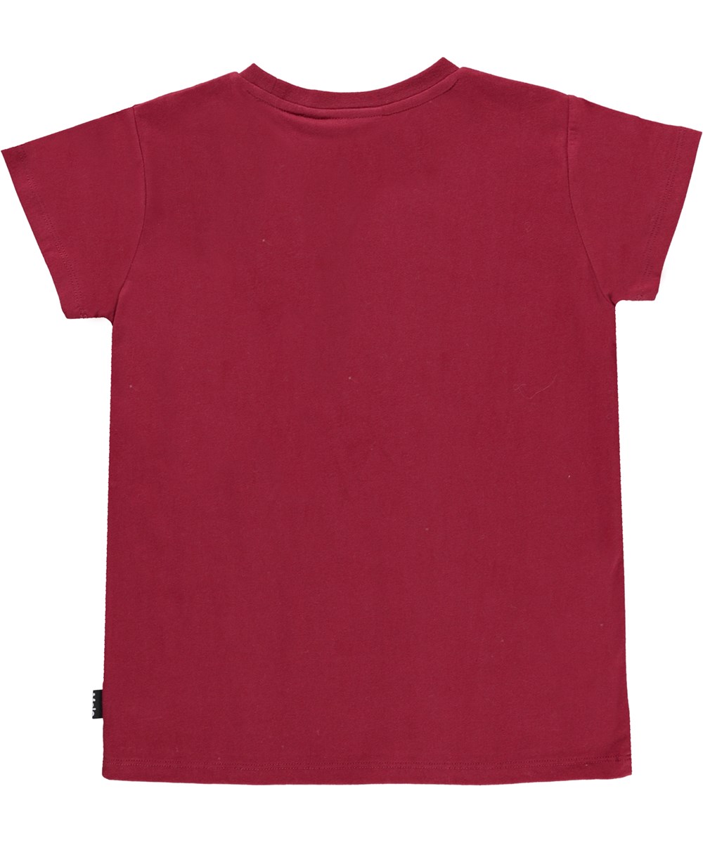 Ranva - Velvet Poppy - Donkerrode t-shirt met pailletten bloem
