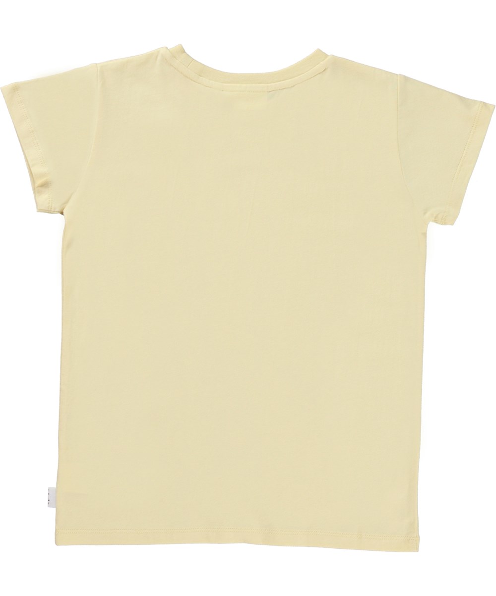 Ranva - Yellow Smile - Lichtgele slim fit t-shirt met geborduurde gezicht met lovertjes