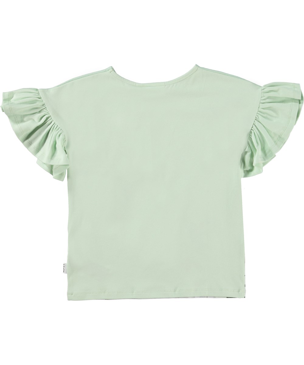 Rayah - Flying Horses - Biologische t-shirt met ruches mouwen en een vliegende paardenprint