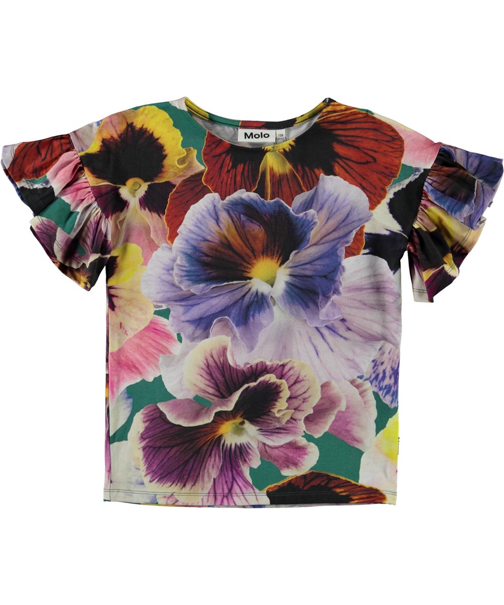 Rayah - Velvet Floral - Biologische t-shirt met bloemenprint en ruches