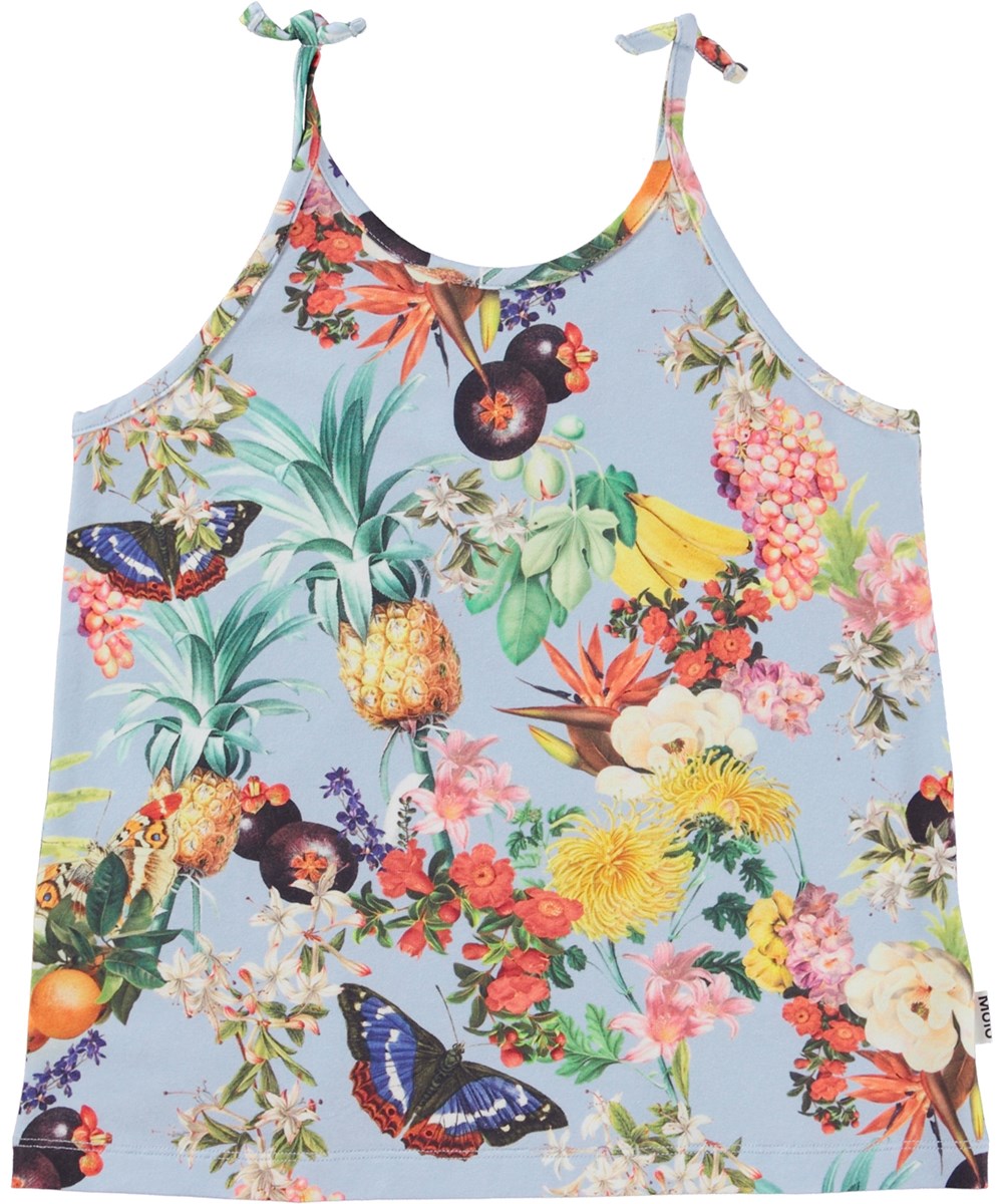 Reba - Tropical Fruits - Lichtblauwe hemdje met een tropische print