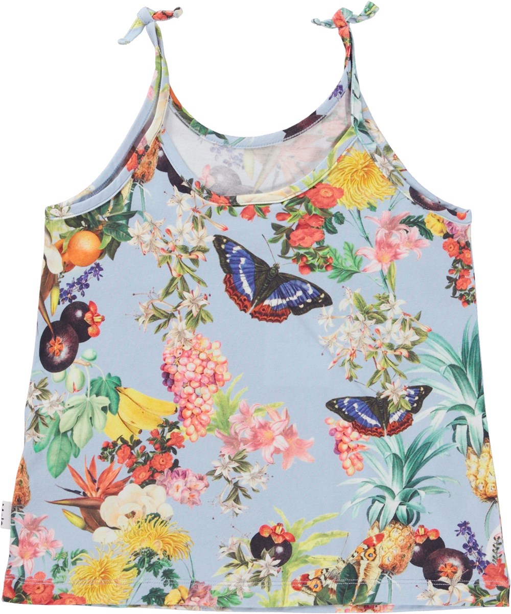 Reba - Tropical Fruits - Lichtblauwe hemdje met een tropische print