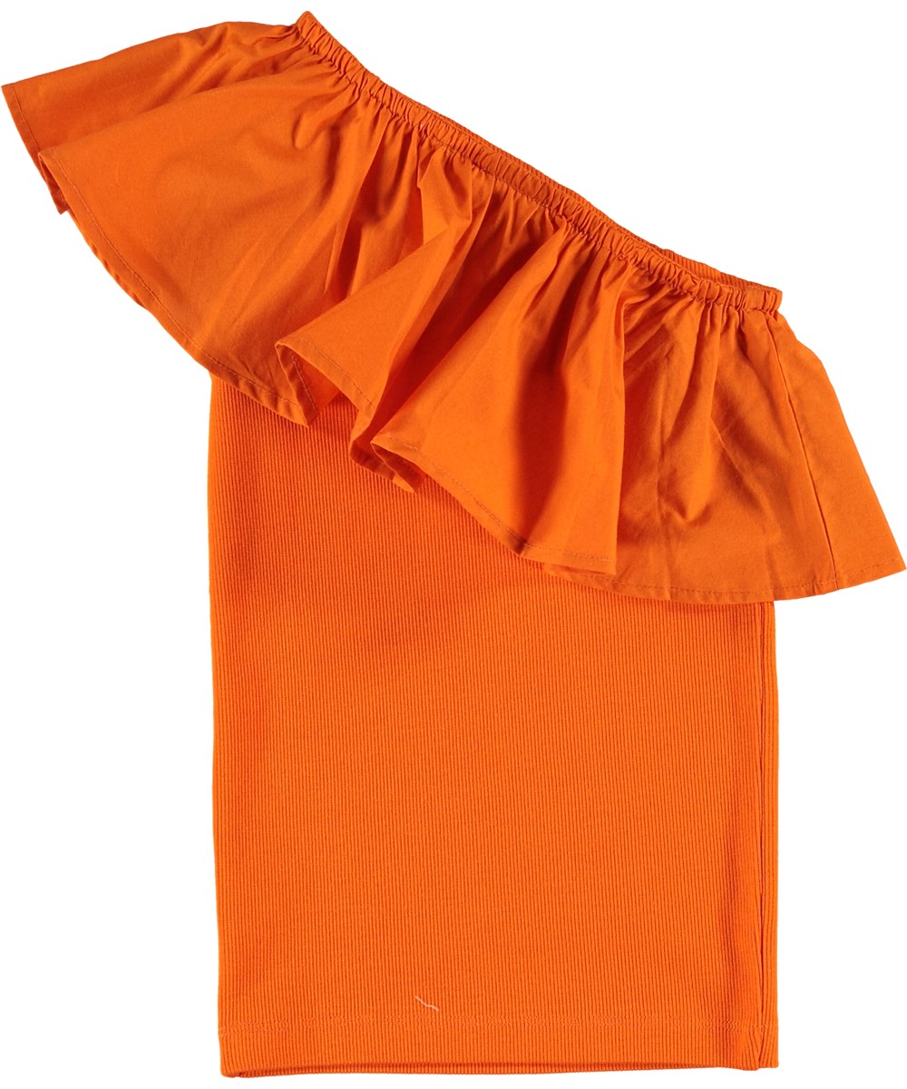 Rebecca - Exuberance - Oranje asymmetrische top met ruches