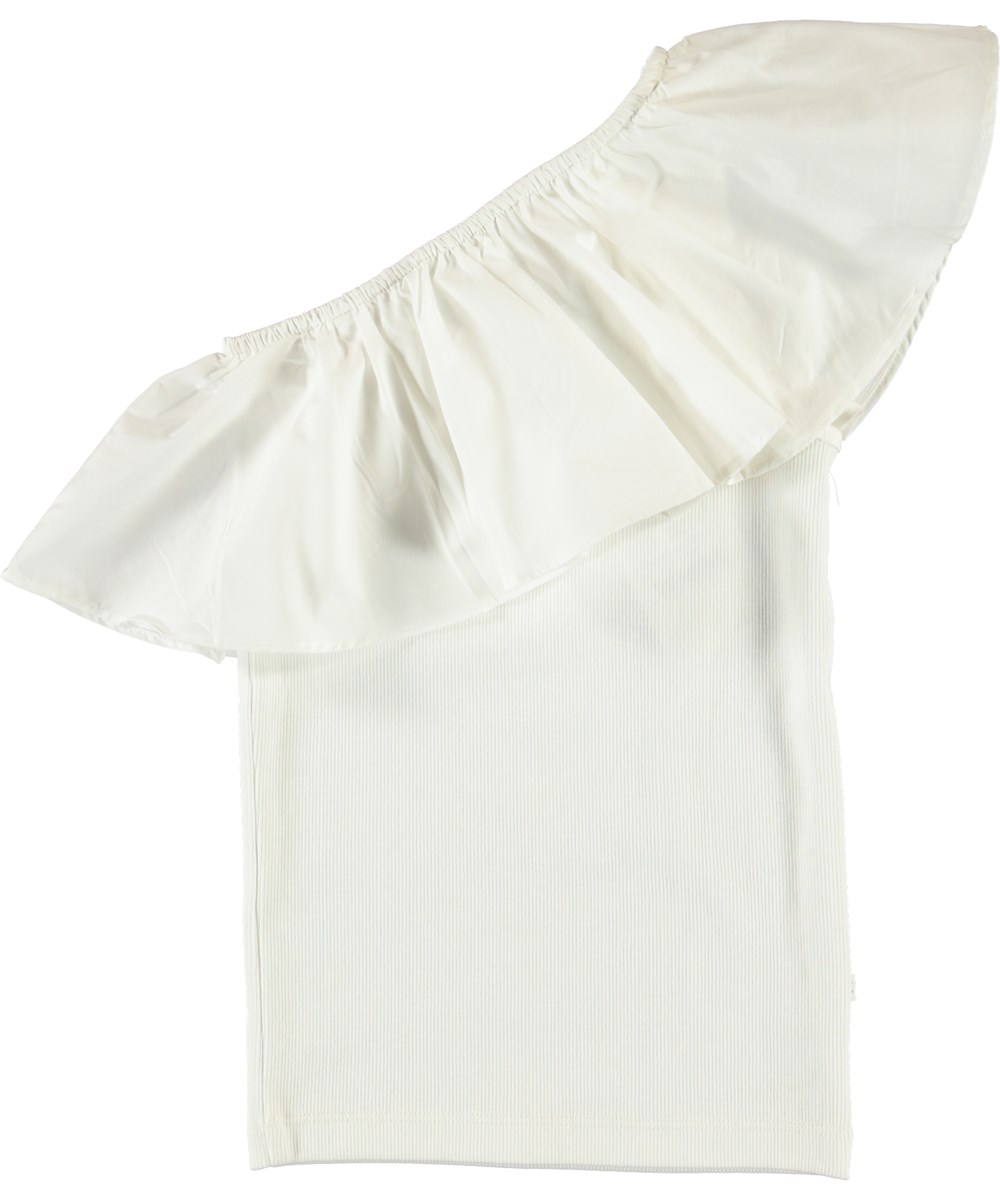 Rebecca - White Star - Witte asymmetrische top met ruches