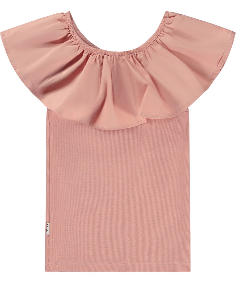 Reca - Muted Rose - Roze biologische top met poplin kraag