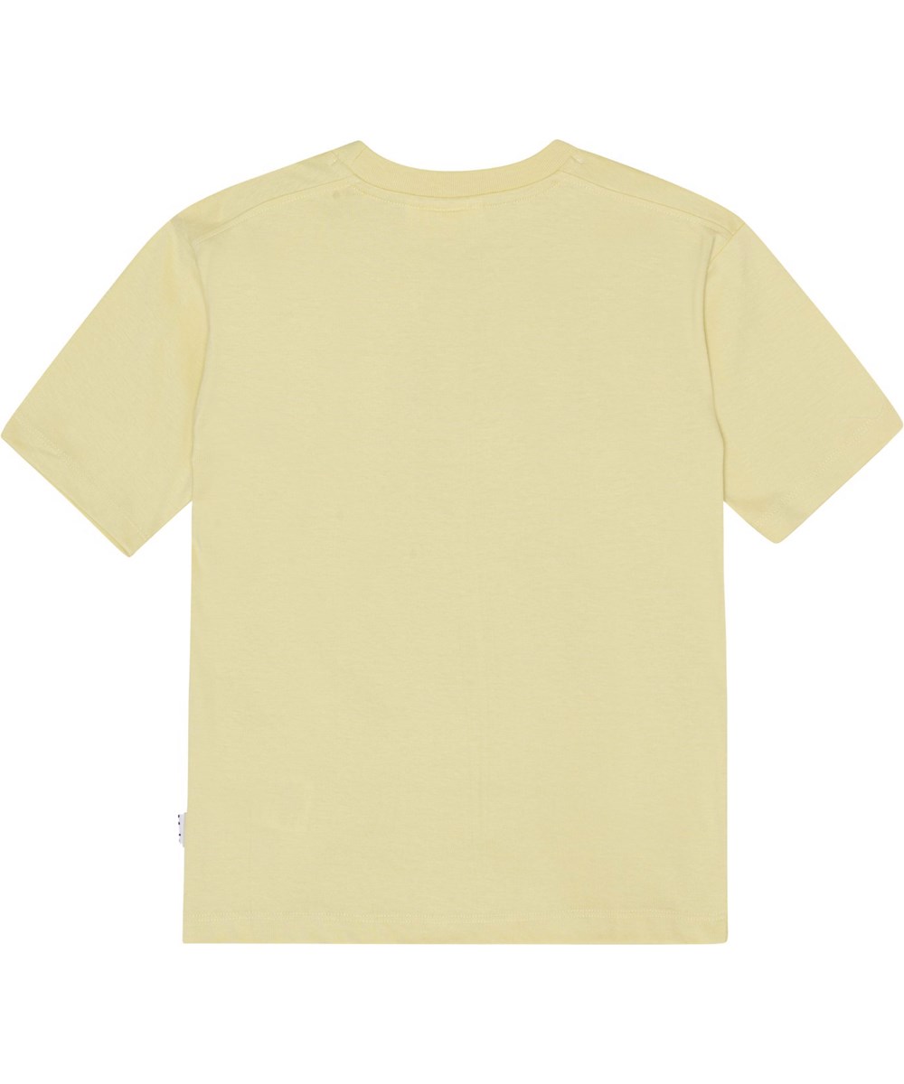 Reen - Happy Butterflies - Gele t-shirt van biologisch katoen met kleurrijke blije vlinderprint