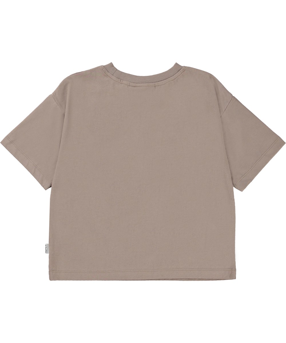 Reinette - Moth Grey - Grijsbruine biologische t-shirt met paddenstoel kunst