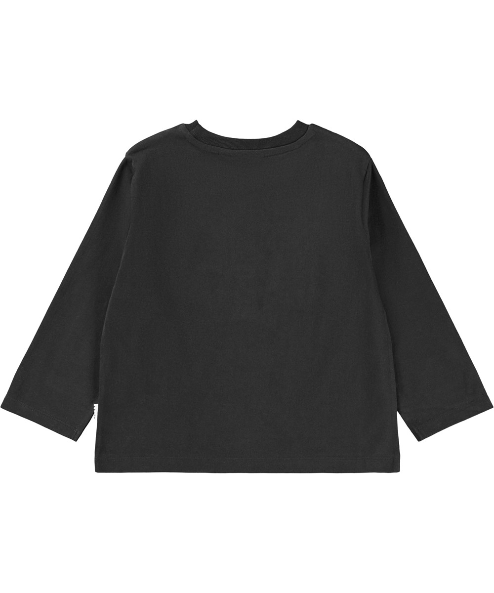 Rena - Black - Zwarte longsleeve voor kinderen gemaakt van zacht biologisch katoen met een ronde hals en een geschulpte zoom en borduurwerk.