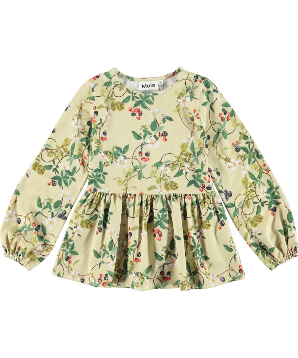 Renae - Bramble - Lichtgroene shirt met bramen en rokje