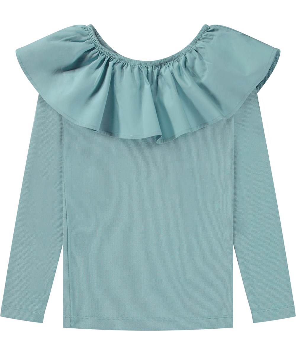 Renate - Calm - Lichtblauwe biologische top met poplin kraag