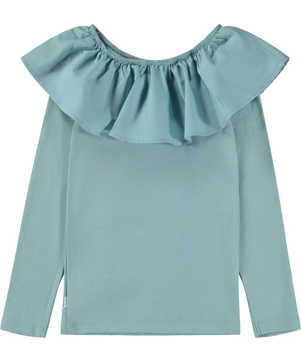 Renate - Calm - Lichtblauwe biologische top met poplin kraag