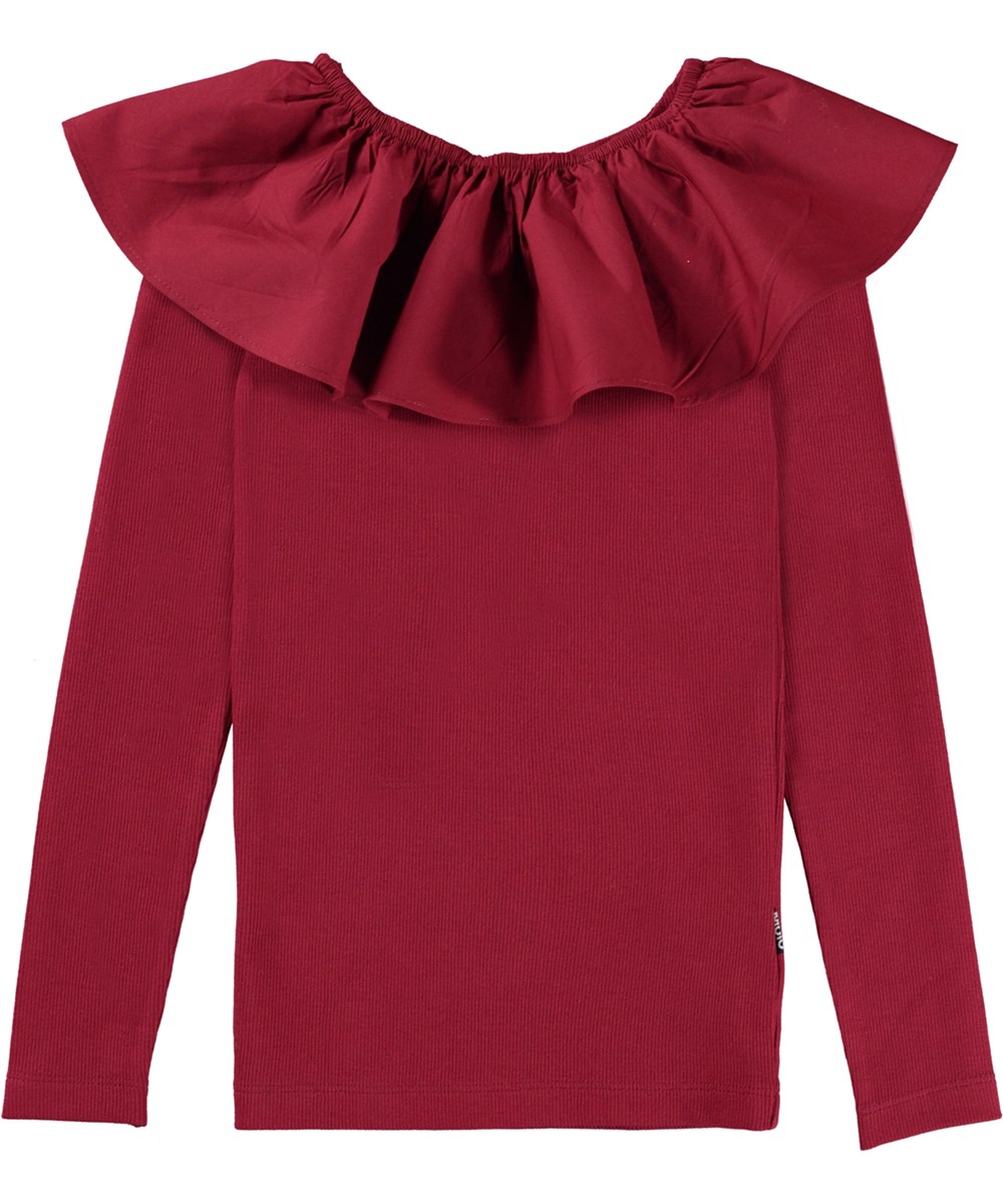 Renate - Velvety - Rode biologische top met ruches kraag