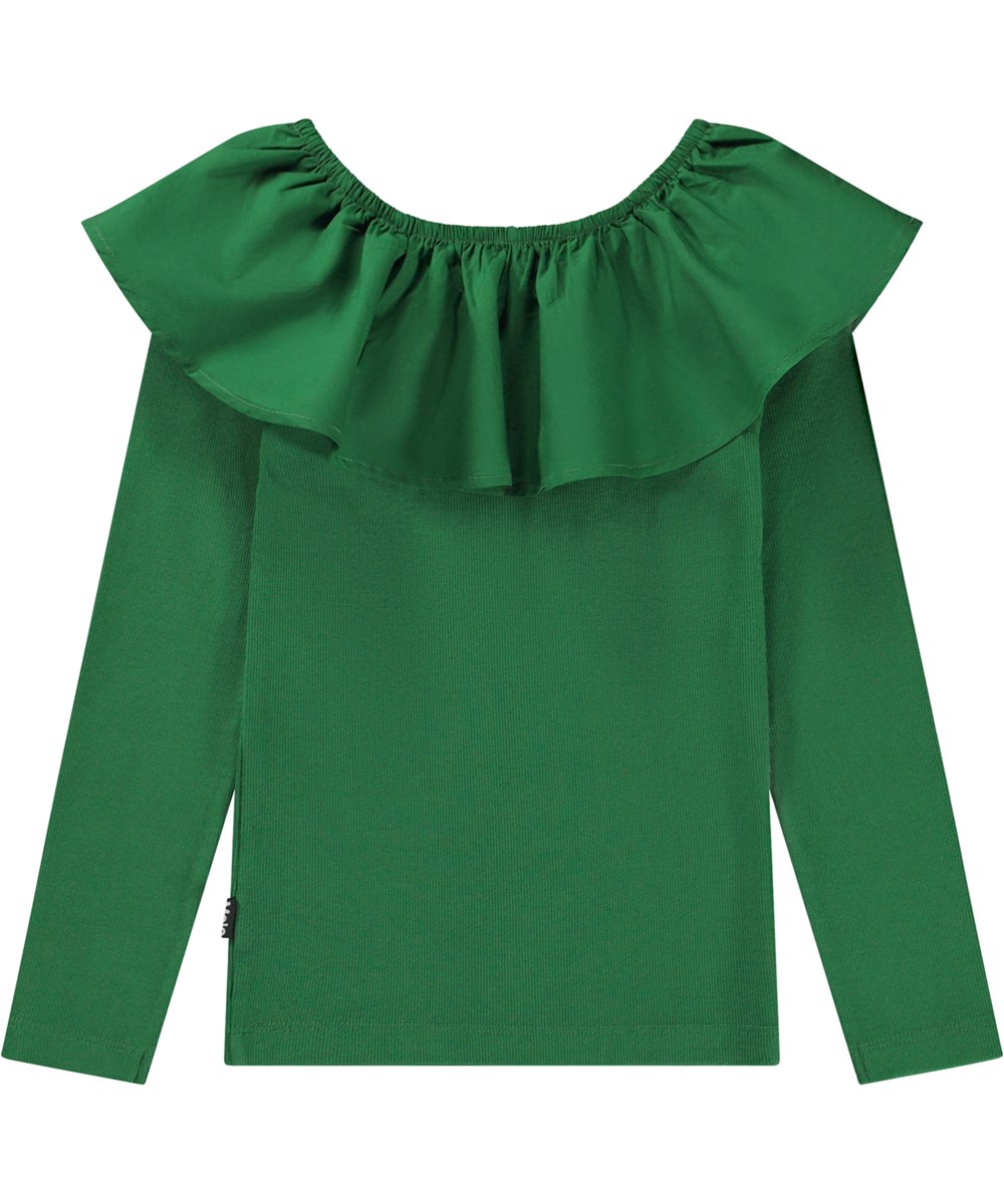 Renate - Woodland Green - Groene biologische top met poplin kraag